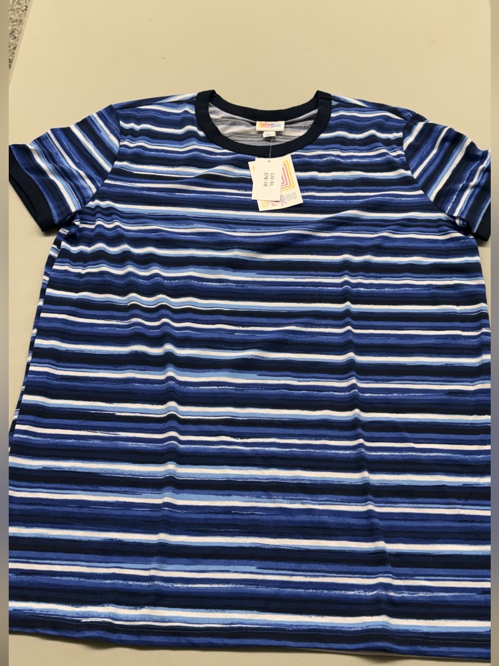 LuLaRoe Women’s Liv T Short Sleeve Striped Tee in Navy, Royal & White